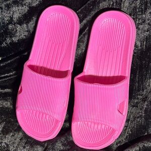 Hot Pink Ribbed Slide Sandals